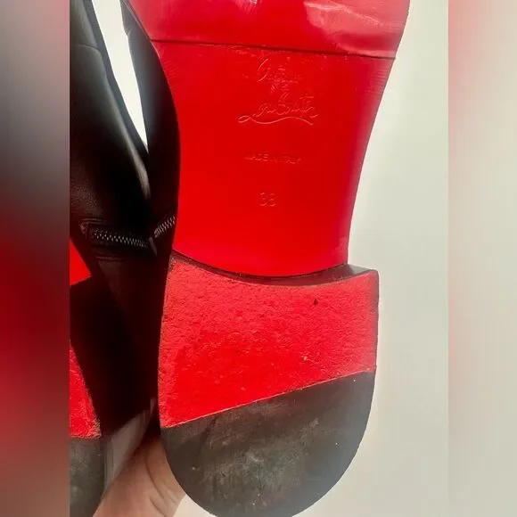 CHRISTIAN LOUBOUTIN Calfskin Ecritoir Black Flat Ankle Boots size 38 - Picture 12 of 12